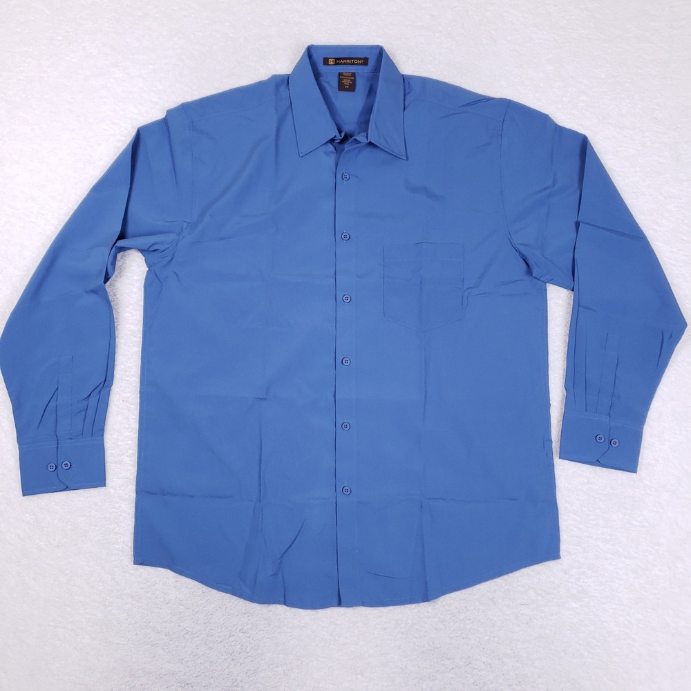 Harriton Blue Dress Shirt Men Large Button Up Long Sleeve Work Corporate Office